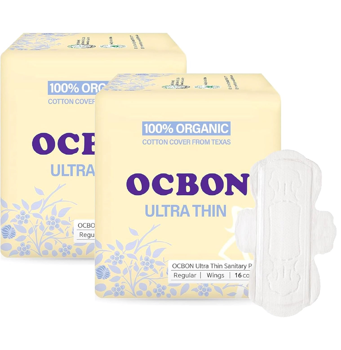 OCBON Comfort Pads (Regular, 32 Count) - Ultra Soft, Comfortable, Thin Pads with Wings, Super Absorbency. Premium Quality