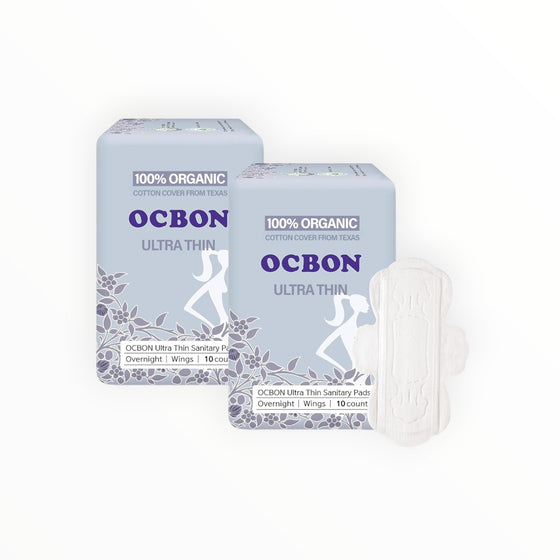 OCBON Organic Cotton Overnight Pads with Wings | 20 Count