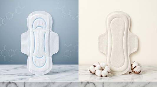 Comparison of conventional pad and organic cotton pad side by side