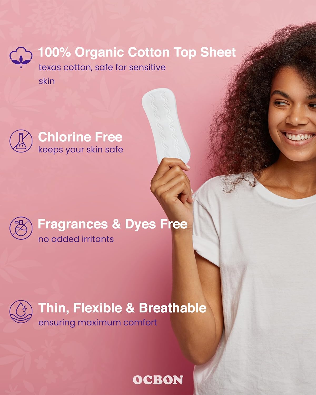 OCBON Comfort Pantyliners (Regular, 40 Count) - Ultra Soft, Comfortable, Thin, Unscented. Premium Quality