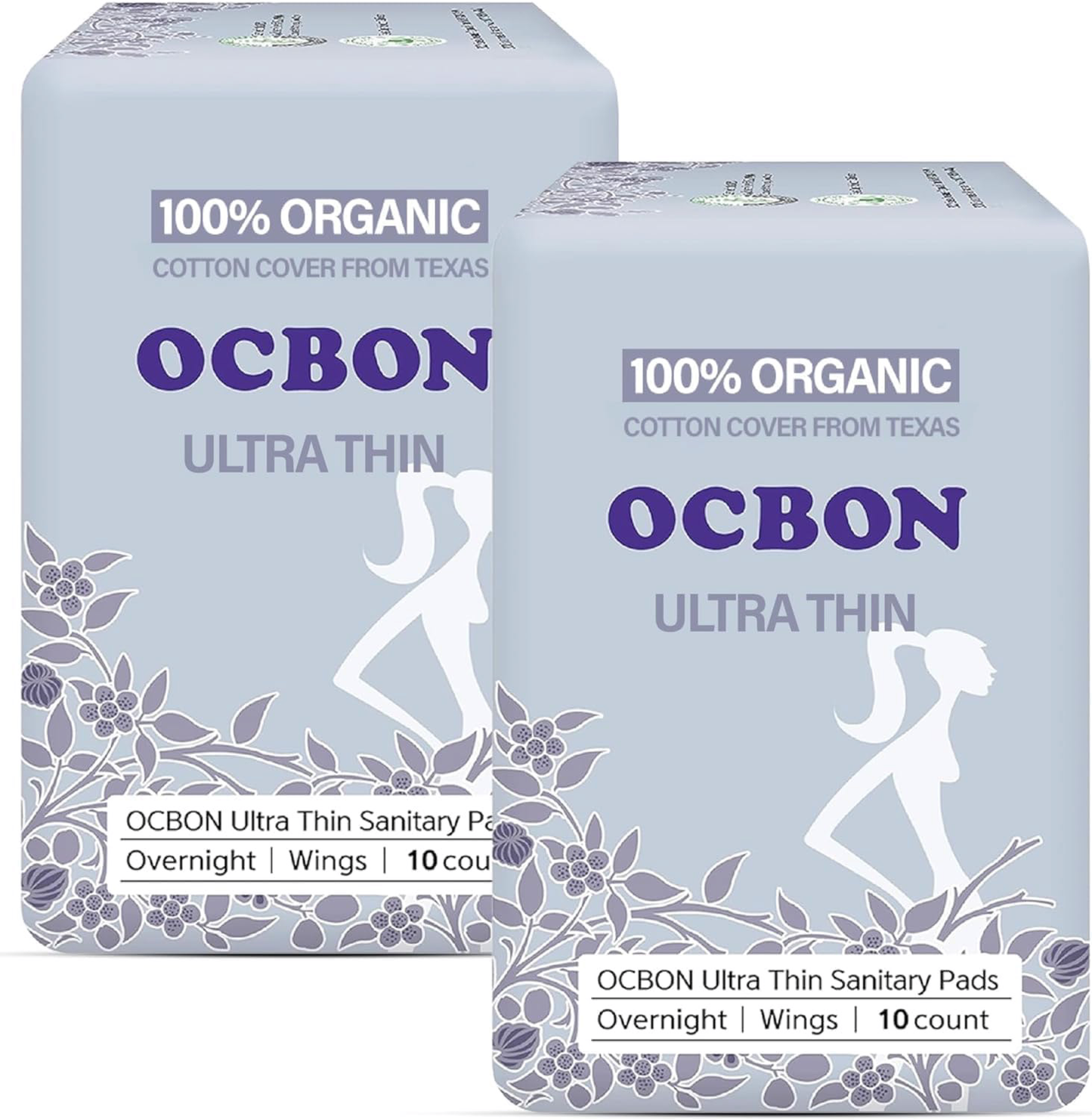 OCBON Comfort Pads (Overnight, 20 Count) - Ultra Soft, Comfortable, Thin Pads with Wings, Super Absorbency. Premium Quality
