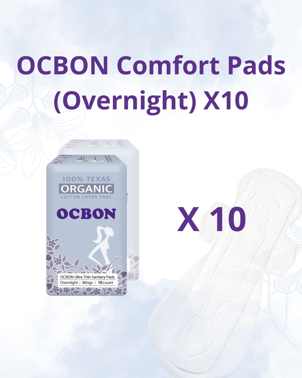 OCBON Comfort Pads (Overnight, 20 Count) x 10