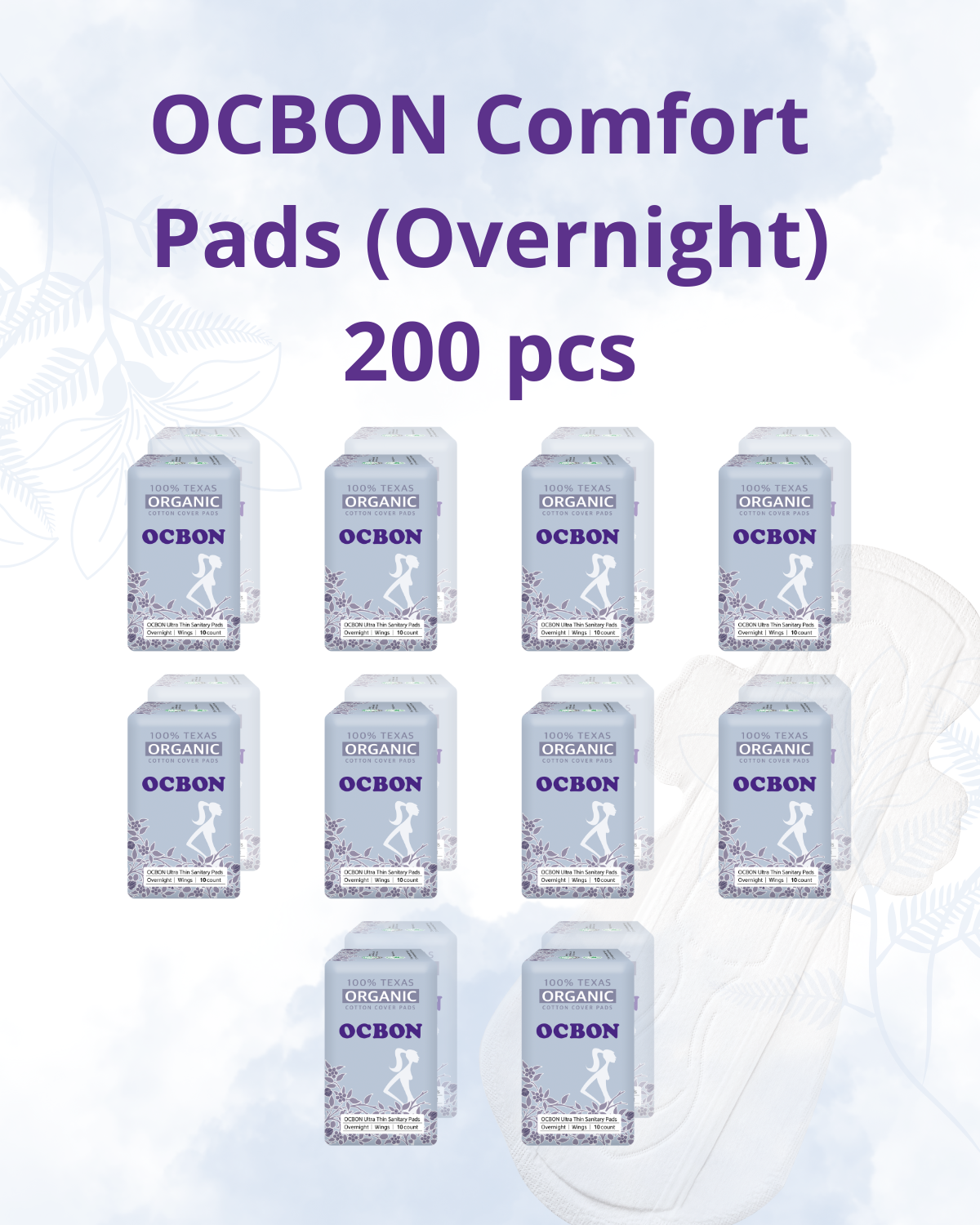 OCBON Comfort Pads (Overnight, 20 Count) x 10