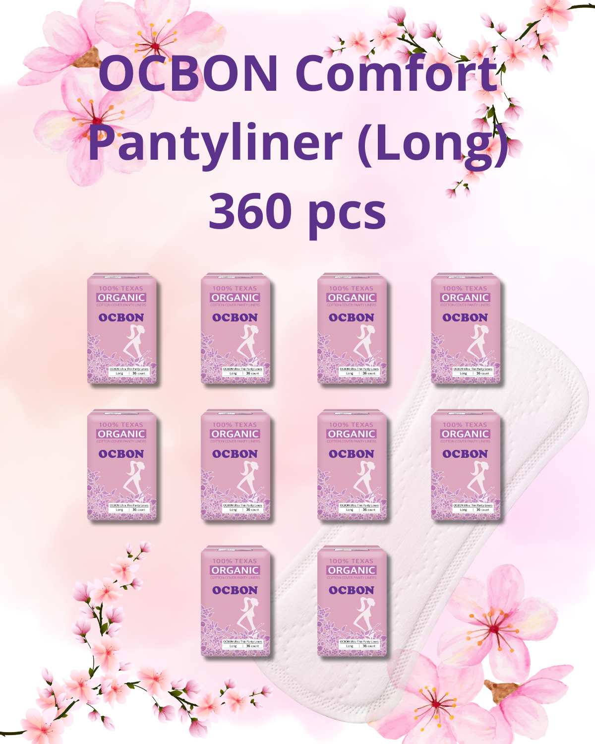 OCBON Comfort Pantyliners (Long, 36 Count) x 10