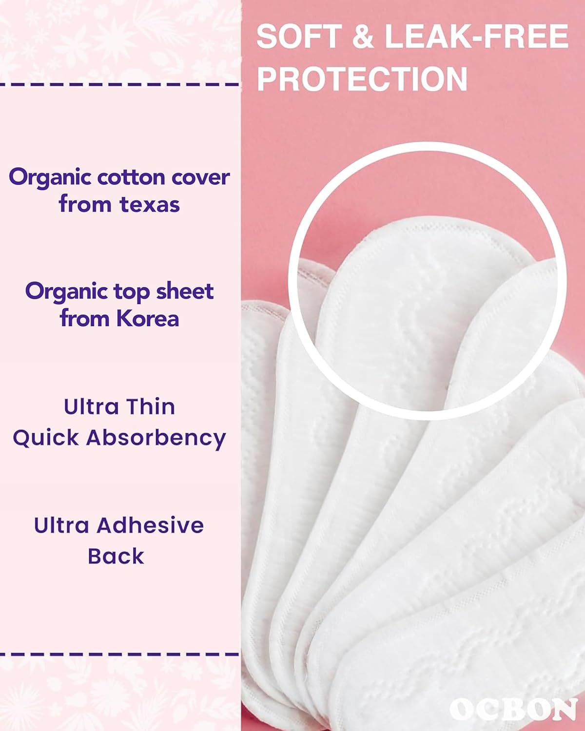 OCBON Comfort Pantyliners (Regular, 40 Count) - Ultra Soft, Comfortable, Thin, Unscented. Premium Quality